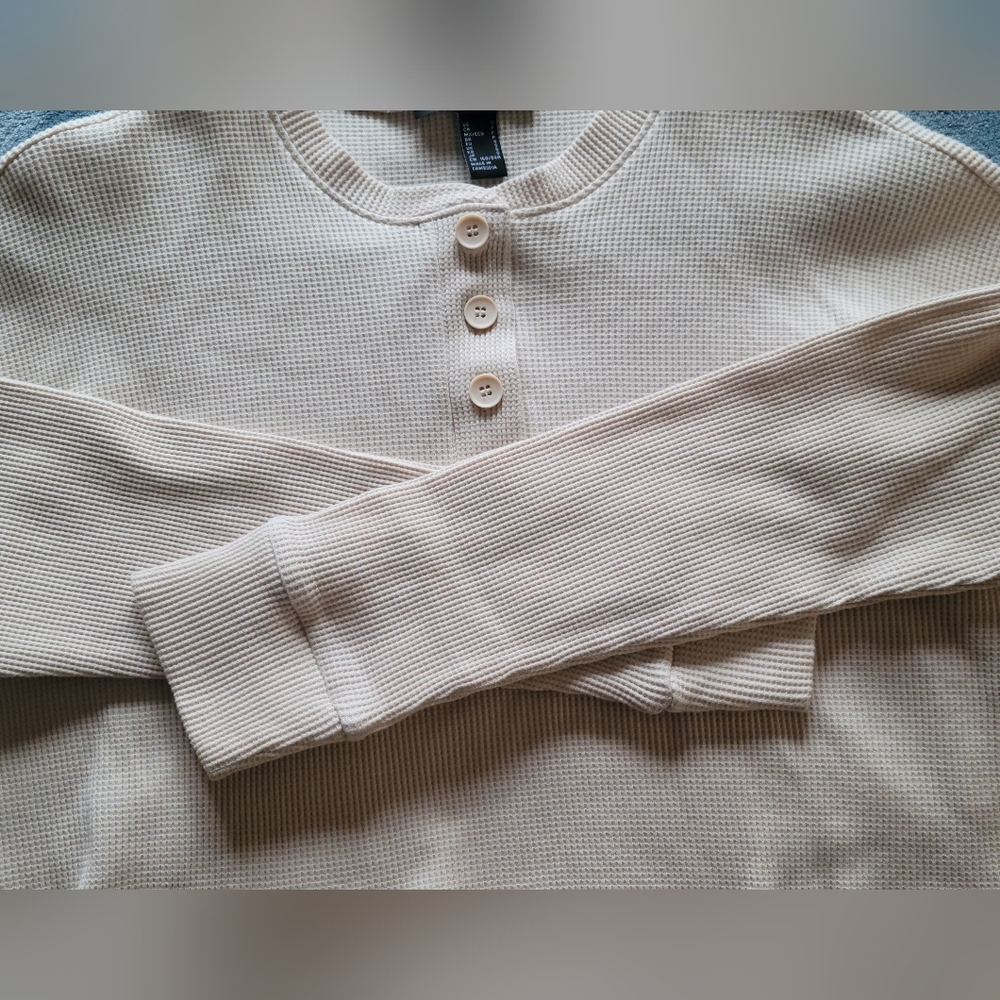 Cream Waffle Knit Henley Shirt
